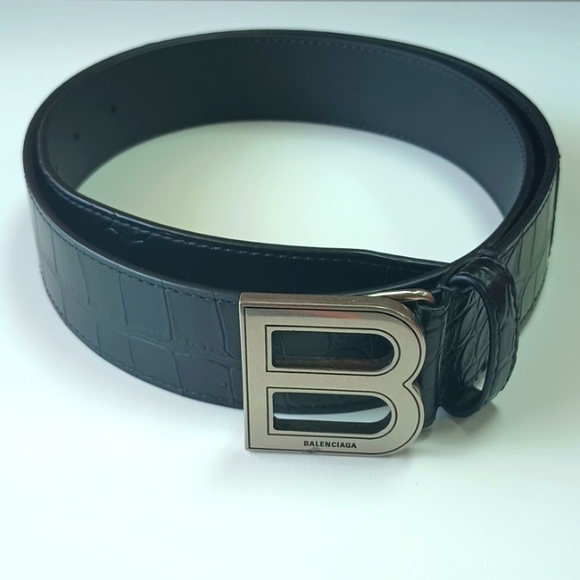 Balenciaga Men's Hourglass Logo-plaque calfskin leather belt - Picture 1 of 6